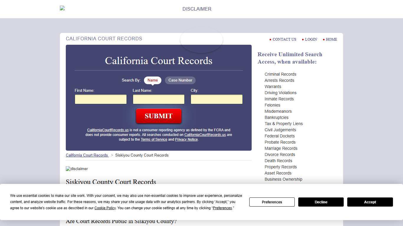 Siskiyou County Court Records CaliforniaCourtRecords.us