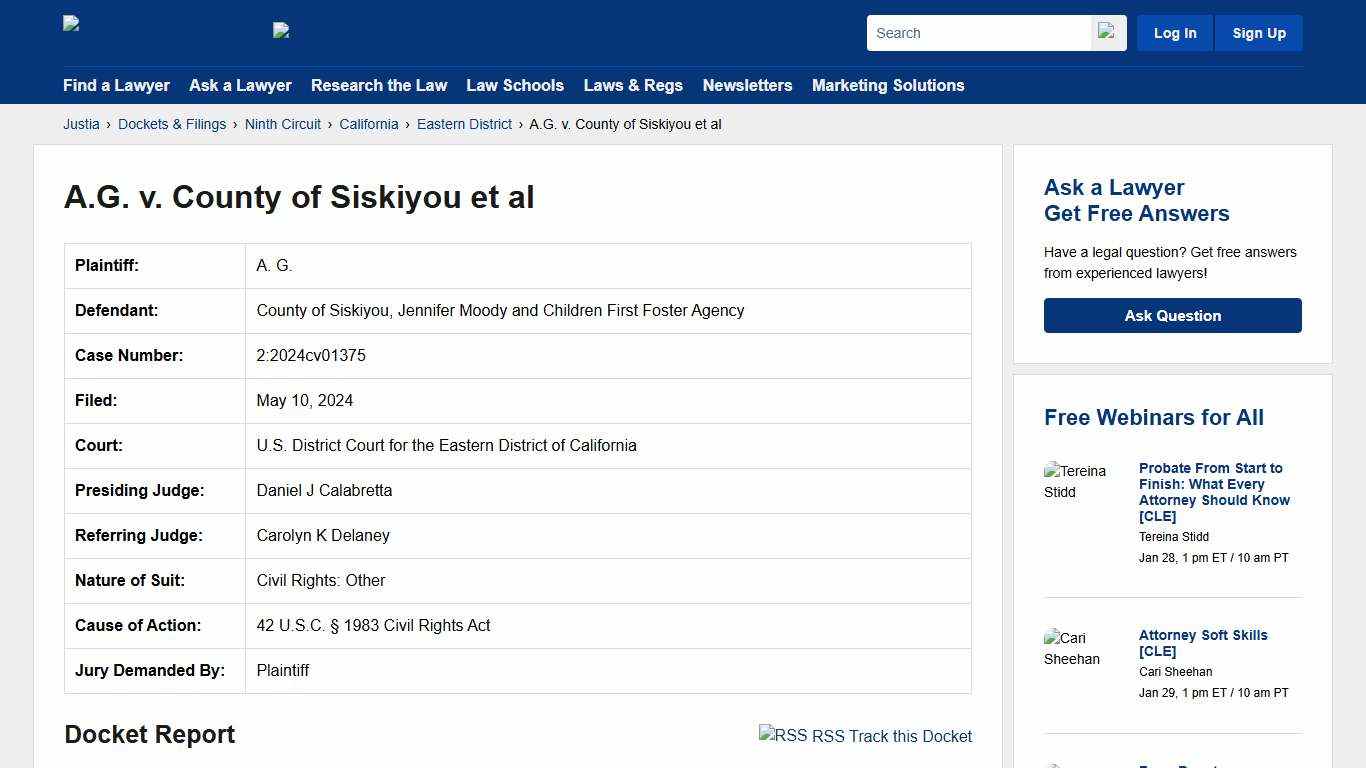 A.G. v. County of Siskiyou et al 2:2024cv01375 U.S. District Court for the Eastern District of California Justia