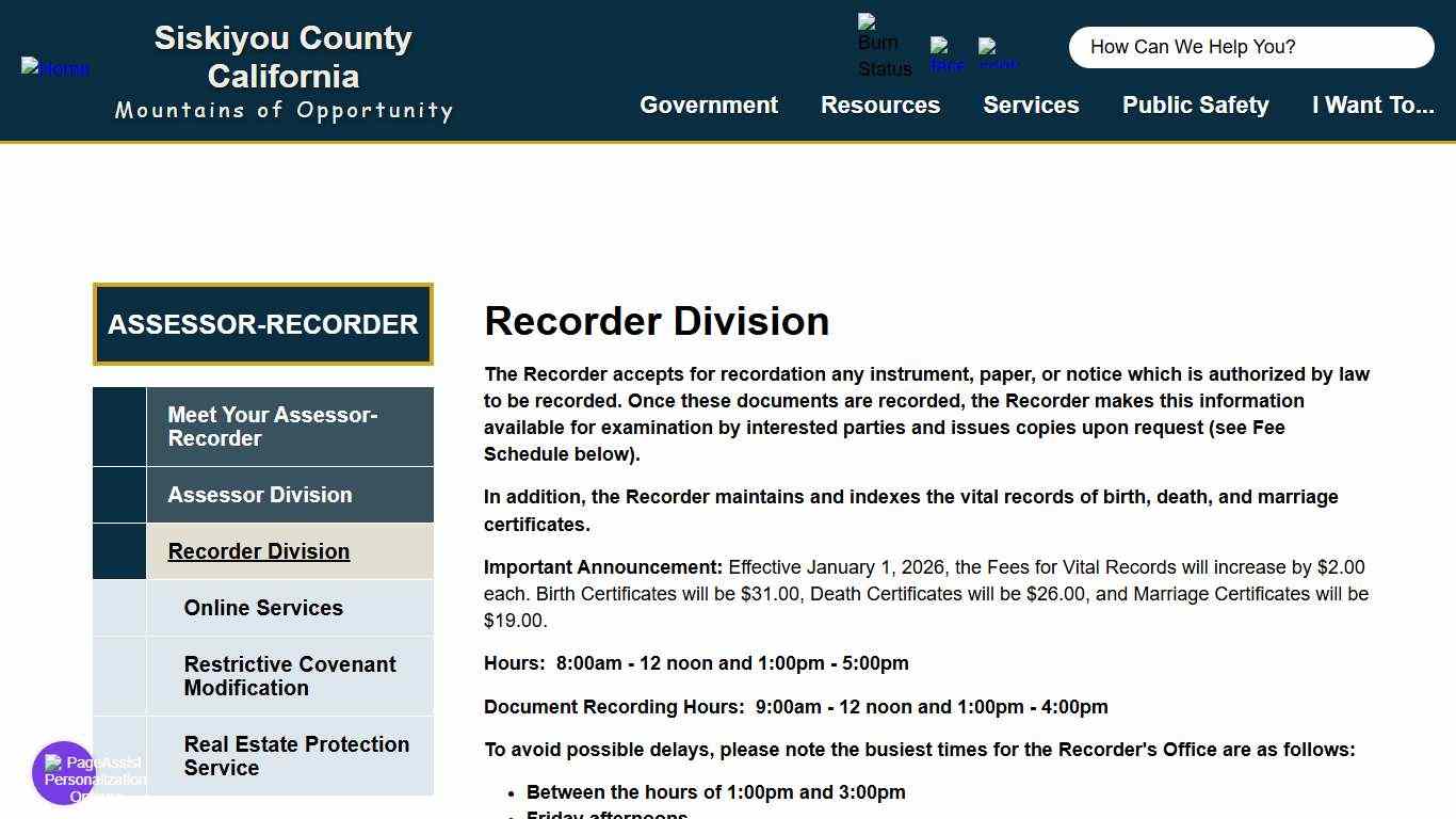 Recorder Division Siskiyou County California