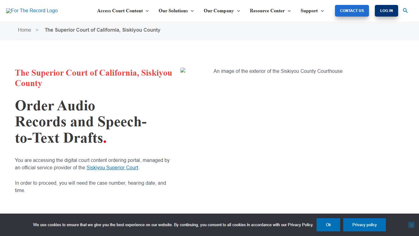 The Superior Court of California, Siskiyou County Digital Ordering Portal For The Record